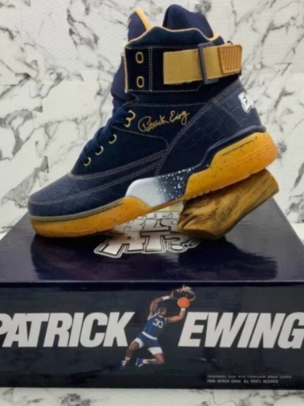 Patrick Ewing Men’s High-Top Athletic Shoes in Navy and Gold